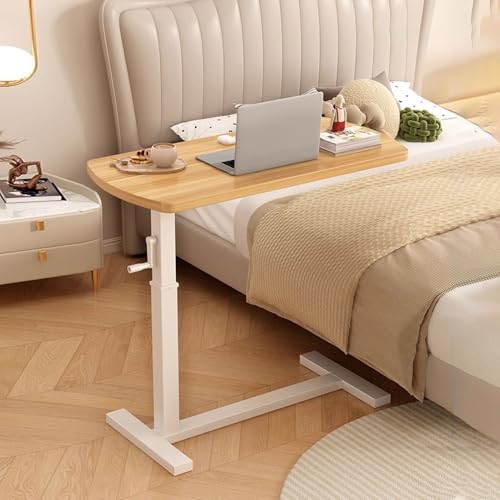 Nachttisch auf Rollen, höhenverstellbarer Sofa-Beistelltisch mit Metallrahmen, Überbetttisch, rollbarer Laptop-Computertisch, C-förmiger Beistelltisch aus Holz, für kleine Räume(B,80X40X(76~113cm adju