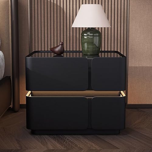 Smart Nachttisch mit LED-Sensor-Licht, PU-Leder, umwickelter Nachttisch, keine Installation erforderlich, modernes Schlafzimmermöbel mit Schubladen, gebrochenes Weiß, 40 x 40 x 48 cm