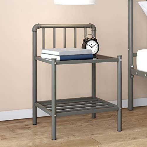 LVHUIDEH Nachttisch mit Glasablage, Beistelltisch, kompakte Nachtschrank, Telefontisch, Nachtkonsole für Schlafzimmer Wohnzimmer, 45 x 34.5 x 62.5 cm, Metall und Glas