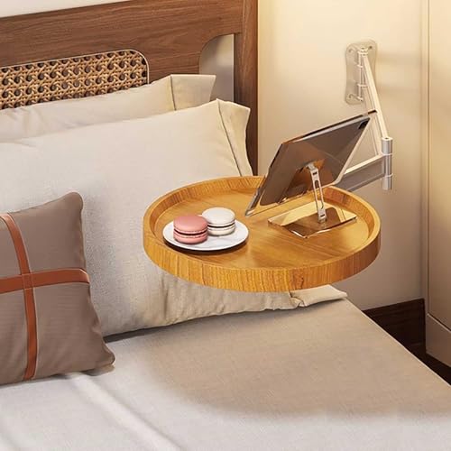 Runder Nachttisch Klappbarer Tisch Wandmontierte Tische Holz Nachttisch moderner Nachttisch Nachttisch Hängend for Zuhause Schlafzimmer for Enge Räume(Beige)