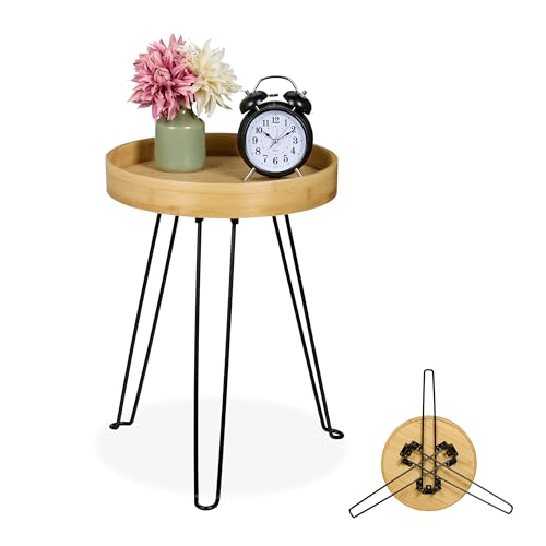 Relaxdays Beistelltisch, Bambus & Metall, Industrial Design, HBT: 47,5x38x38 cm, Wohnzimmer, Couchtisch, Natur/schwarz Relaxdays Beistelltisch, Bambus & Metall, Industrial Design, HBT: 47,5x38x38 cm, Wohnzimmer, Couchtisch, Natur/schwarz