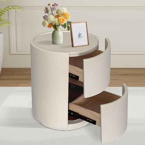 Nachttisch mit 2 Schublade Nachtschrank Holz Bedside Table, Lederoberfläche Nachtkästchen, Schmal Nachtkommode Klein Modern Sofatisch Nachttische für Boxspringbett Wohnzimmer Schlafzimmer 40x40x50 cm