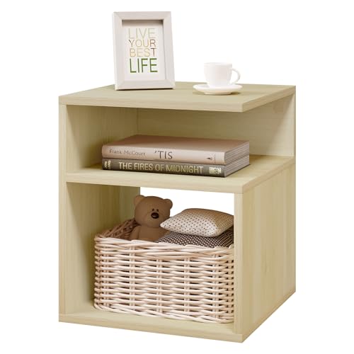 EUGAD Nachttisch Hell Eiche, Beistelltisch mit 2 offene Fächer, 35x41,5x35 cm, Nachtkommode Nachtschrank für Boxspringbett, Platzsparender Nachttisch für Wohnzimmer Schlafzimmer, 0007CTG