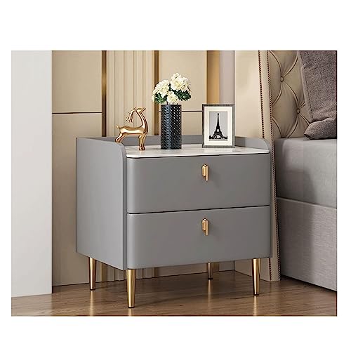 Nachttisch aus Massivholz mit 2 Schubladen und Kunstmarmorplatte, PU-Leder-Finish für moderne Schlafzimmer-Dekoration