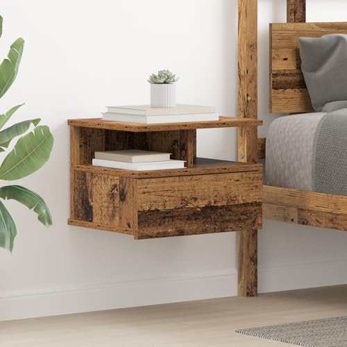 JHQHSM Schwebender Nachttisch Altholz 40x31x27 cm Holzwerkstoff mit Schublade und Ablagefläche Rustikaler Landhausstil für Schlafzimmer Moderne Aufbewahrung
