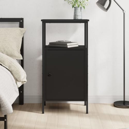 CCCINER Nachttisch Schwarz 41x31x80 cm Holzwerkstoff,Industrial Nachttisch aus Holz und Metall mit viel Stauraum und verstellbaren Füßen Schlafzimmer Möbel