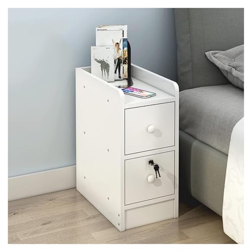 ZGHQHCDRH Nachttisch, Weißer Nachttisch, schlicht, mit 2 Schubladen, kleinem Schrank Ablagefach, moderner fürs Schlafzimmer(Double Draws)