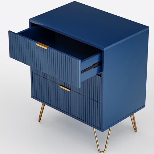 Nachttisch Beistelltisch 3 Schubladen, 4 Schrankbeine und Griffe aus, für Schlafzimmer, Wohnzimmer, Arbeitszimmer, modern, Dunkelblau