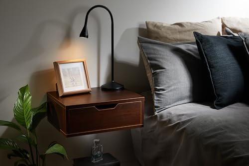 EOJO Schweberegal mit Schublade - Schwebender Nachttisch mit Schublade Wandmontage - Nussbaum Nachttisch - Dunkles Walnussbraun