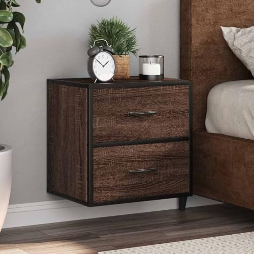 Fasba Wand-Nachttisch Braun Eichen-Optik 40x31x39,5 cm, Beistelltisch mit viel Stauraum, Nachtschrank, Nachtkommode, Nachtkonsole
