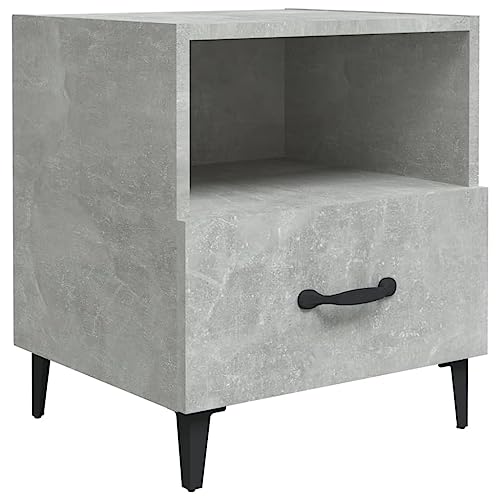 Eleganz Nachttisch Betongrau aus Holzwerkstoff und Metall - Moderner Beistelltisch für Schlafzimmer, langlebig und platzsparend