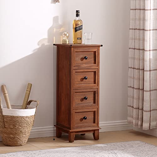 Vintage Nachttisch aus Massivholz mit 4 Schubladen Retro Kommode für Schlafzimmer schmaler Nachttisch Spind Eckschrank