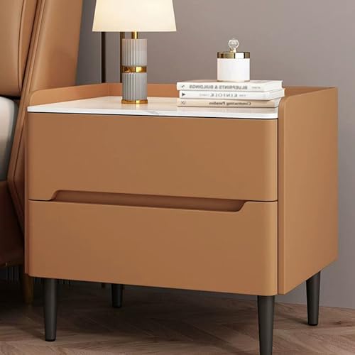 Nachttisch mit Schubladen - Massivholzrahmen, Katzenkratzfeste Leder-Aufbewahrungslösun g für Schlafzimmer und Wohnzimmer