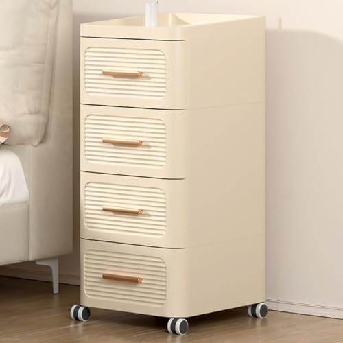 WEIDPHL Rollbarer Aufbewahrungsschrank, Geriffelte Aufbewahrungsschubladen, Nachttisch Mit Schiebeschubladen, Beistelltisch Aus PP-Kunststoff Für Badezimmer, Schlafzimmer,Medium