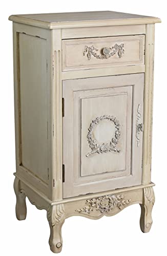 PALAZZO INT Nachtschrank „Belle Epoque“ – Shabby-Chic Nachttisch im französischen Landhausstil, Altweiß mit Ornamentik, 1 Schublade & 1 Tür (ca. 76×40×32 cm)