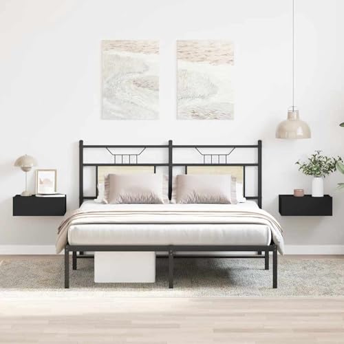 Gecheer Ausziehtisch, rollbar, Nachttische, schwebend, 2 Stück, Schwarz, 40 x 30 x 15 cm