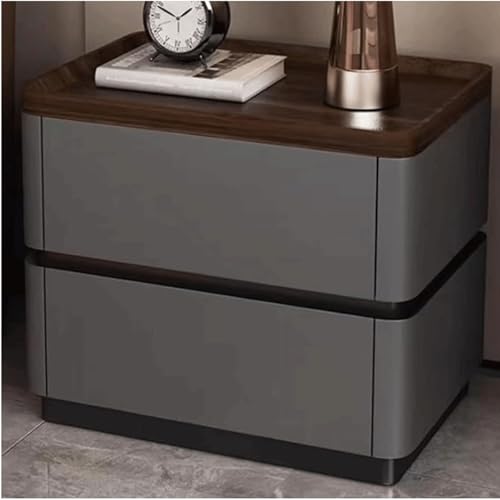 GddOGUK Moderne Nachttische aus Leder, Nachttisch aus massivem Kiefernholz mit 2 Schubladen, Nachttisch for Wohnzimmer und Schlafzimmer, Beistelltisch(Dark Gray,11.8in)