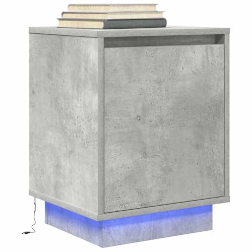 EMYRLXQW Tische, Nachttische, Nachttisch mit LED-Lichtern, Betongrau, 38 x 34 x 50 cm