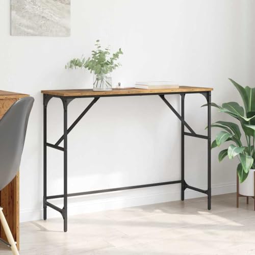 QUAHEAS Konsolentisch Altholz 100x32x75 cm, Holzwerkstoff, Industrie-Stil, Flur Wohnzimmer, Stabil, Langlebig, Praktischer Stauraum