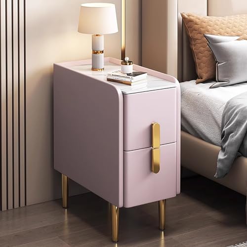 Moderner schlanker Nachttisch für kleine Räume, schmaler minimalistischer Nachttisch mit PU-Leder-Finish, Metallbeine, doppelte Schubladenaufbewahrung für Schlafzimmer & Wohnzimmer