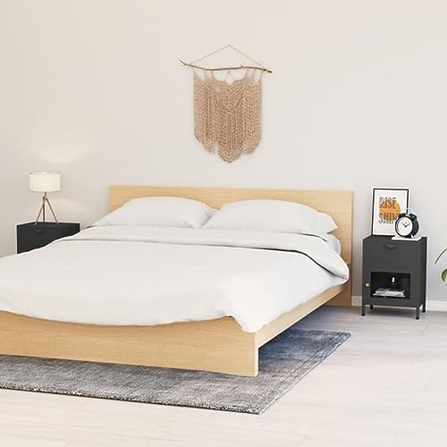 GCHDHAPB Home-Tische, Nachttische, Nachttische, 2 Stück, anthrazit, 40 x 30 x 54,5 cm, Stahl und Glas