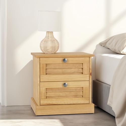 IDIMEX Nachttisch Veneta mit 2 Schubladen, Natur - Nachtkonsole aus Kiefer Massivholz im Landhausstil, rustikaler Nachtschrank, Schlafzimmer Beistelltisch Lamellendesign