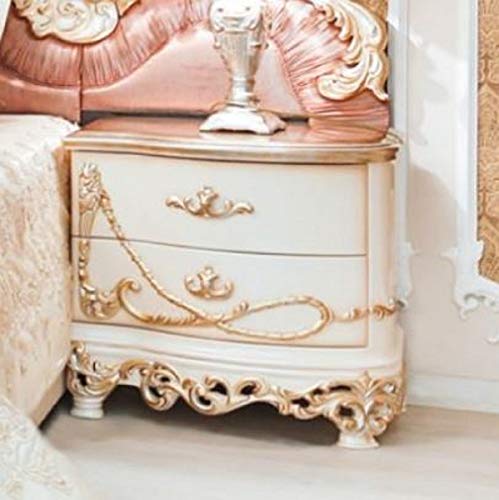 Casa Padrino Luxus Barock Nachtkommode Weiß/Creme/Kupferfarben 70 x 55 x H. 68 cm - Prunkvoller Massivholz Nachttisch - Barock Schlafzimmer Möbel