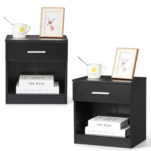 LEADZM 2er Set Nachtschrank Schlichter Beistelltisch Kommode offenem Fach 1 Schublade für Schlafzimmer, Wohnzimmer