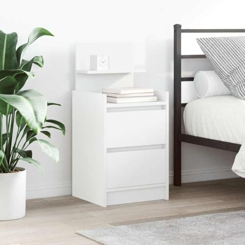 Nachttisch mit 2 Schubladen, Weiß, 38x34x80 cm, moderner Nachtschrank für Schlafzimmer, Beistelltisch aus Holzwerkstoff, Nachtkonsole für Bücher, Lampen