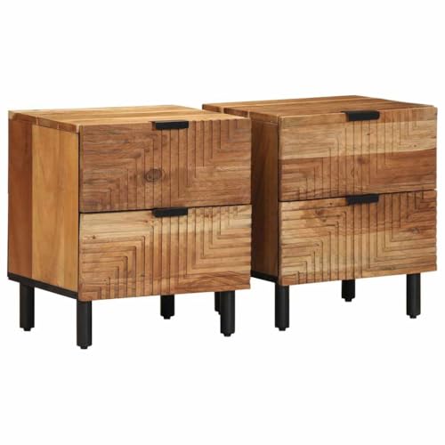 vidaXL Nachttische 2 STK. 40x33x46 cm Massivholz Akazie, Nachtschrank, Beistellschrank, Nachtkommode, Bettschrank, Beistelltisch, Nachtkonsole