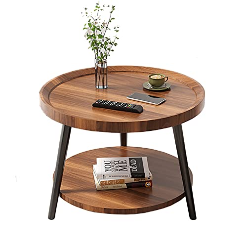 Runder Couchtisch, moderner, einfacher doppelschichtiger Sofa-Beistelltisch/Nachtt isch, mit offenem Ablagefach, Mitteltisch, für Büro/Ecktisch im Wohnzimmer mit Balkon, Metallbeine