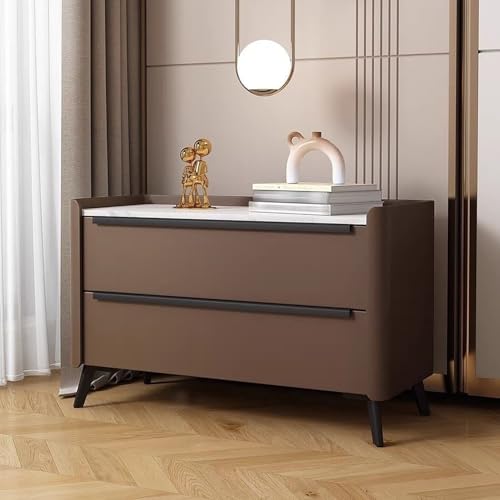 WYRNOBRX Moderner Nachtschrank Kingsize Nachttisch Mit 2 Schubladen Holz Nachtkommode Mit Metallbeinen Beistelltisch Mit Stauraum Für Wohnzimmer Schlafzimmer L 16/20/24/28 INCH,Braun,L28*W16*H23