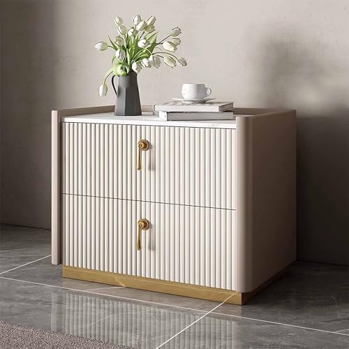 Nachttisch aus Massivholz mit 2 Schubladen, kratzfestes Kunstleder, Metallgriffe, keine Montage erforderlich für kleine Schlafzimmer