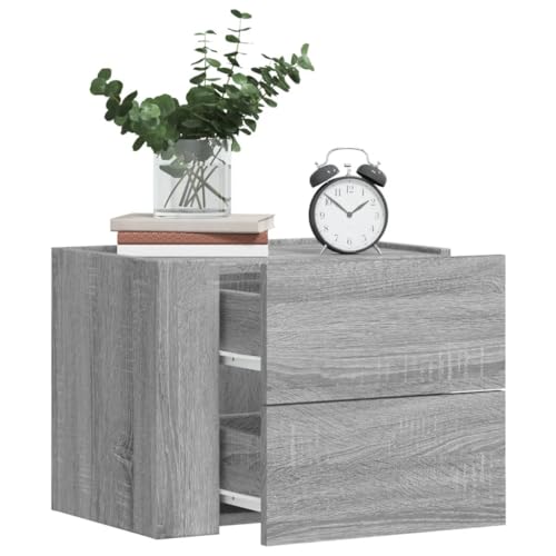 Fasba Wand-Nachttische 2 STK. Grau Sonoma 45x30x35 cm, Beistelltisch mit viel Stauraum, Nachtschrank, Nachtkommode, Nachtkonsole