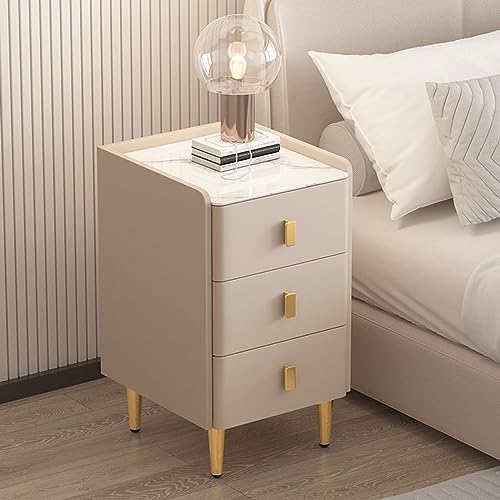 Moderner Nachttisch aus Holz, ultra schmal, Kunstleder umwickelter Steinplatte, Schreibtisch, 30 x 40 x 60 cm, Khaki, kleiner Schrank für Schlafzimmer, Stauraum, Breite 30 cm, Höhe 60 cm
