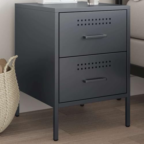 Qnhdfrt Nachttisch Beistelltisch Anthrazit Stahl 36x39x50,5 cm mit 2 Schubladen Industrie-Design viel Stauraum robust für Schlafzimmer Wohnzimmer Büro
