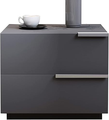 BOKNI Nachttisch, Moderne Einfachheit, Regal, Kleiner Aufbewahrungsschrank für Schlafzimmer, mit 2 Schubladen, quadratischer Beistelltisch, 50 x 42 x 47 cm (Farbe: Silber)