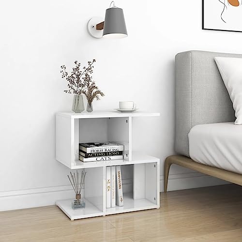 Makastle Nachttische 2er Set, Night Stand Nachtschrank Schlichter Beistelltisch Kommode für Schlafzimmer Wohnzimmer, Hochglanz-Weiß 50x30x51,5 cm Holzwerkstoff