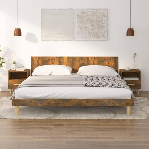 ZQQLVOO Nachttische 2 STK. Räuchereiche 40x35x47 cm mit Schublade und Fach für Stauraum, Beine aus massivem Eukalyptusholz, robuste Oberplatte, skandinavisches Design, Wohnzimmer