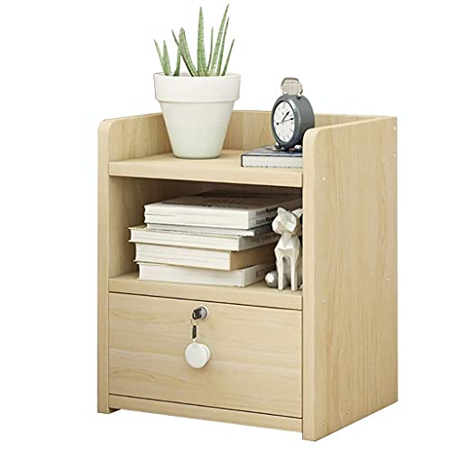 XMDEUR Nachttisch mit abschließbarer Schublade, große Arbeitsplatte, L33 x B26 x H40 cm, Nachttischschrank (Farbe: C)