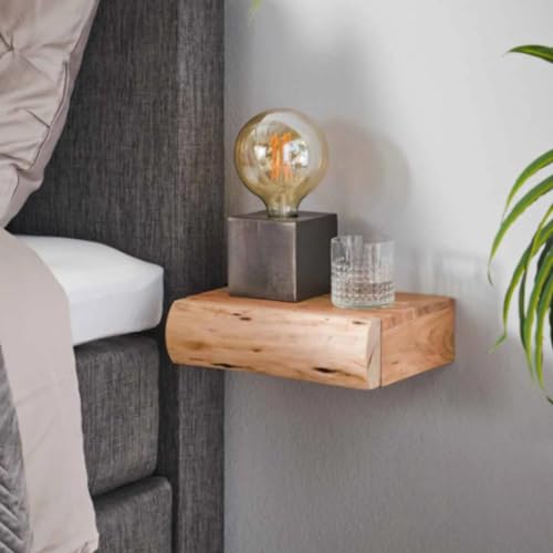 RINGO-Living Massivholz Nachttisch Set Mit Ablage & Schublade, 300mm, 2er Set, Schwebend Stauraum Industrial Style, Nachtschrank, Kleiner Industrie Style, Holz Echtholz Mini