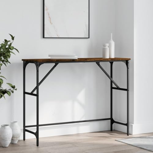 Owoxanthellate Konsolentisch Räuchereiche 100x32x75 cm aus Holzwerkstoff mit Metallrahmen verstellbare Beine Industrie-Design Modernes Design Robust für Flur Wohnzimmer Schlafzimmer