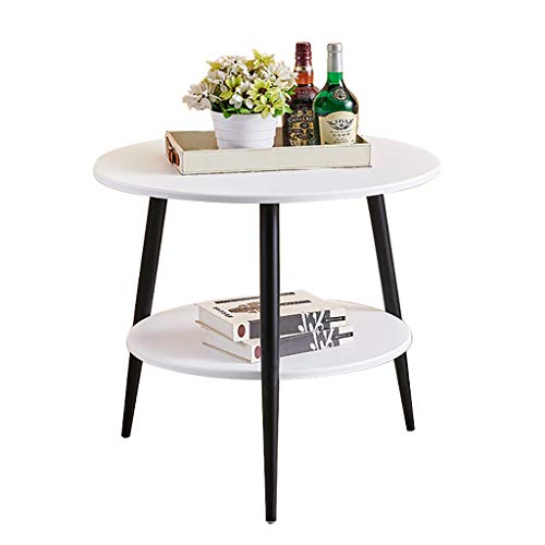 PVGYUJFD Aufbewahrungsregal Doppelter runder Kleiner Couchtisch, Massivholzimitat im nordischen Stil, Leichter Luxus-Nachttisch/Ecktisch (60X60CM)