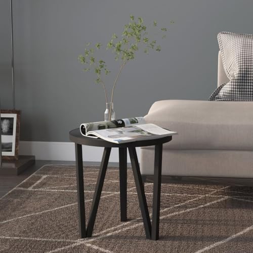 Owoxanthellate Beistelltisch Schwarz 35 cm rund Industrie-Design Couchtisch aus MDF & pulverbeschichtetem Stahl klein für Wohnzimmer Schlafzimmer Korridor