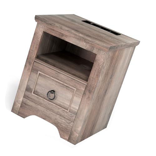 Riuulity Nachttisch mit Schublade, LED-Lichtst Reifen Dimmbar Nachttisch 3 Farb Temperaturen Beistell Tisch mit USB-Typ-C-Anschluss und 1 Schublade für Schlafzimmer, 15,75x15,75x19,69 (EU-Stecker)