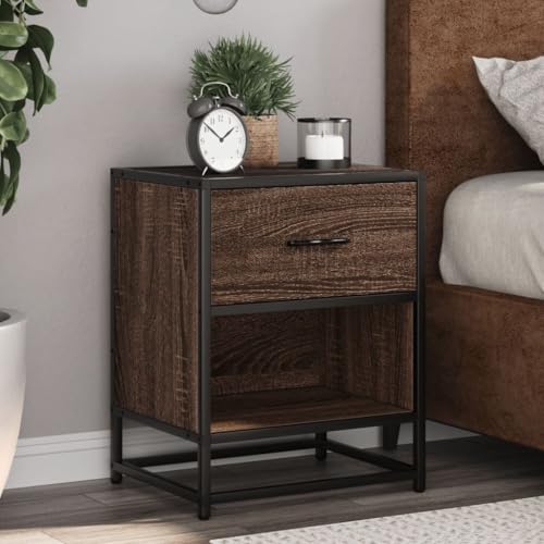 Runheo Nachttisch Braun Eichen-Optik, 40x31x50 cm Holzwerkstoff, mit Schublade, Stabiler Night Stand für Schlafzimmer, Wohnzimmer, vielseitiger Bedside Table