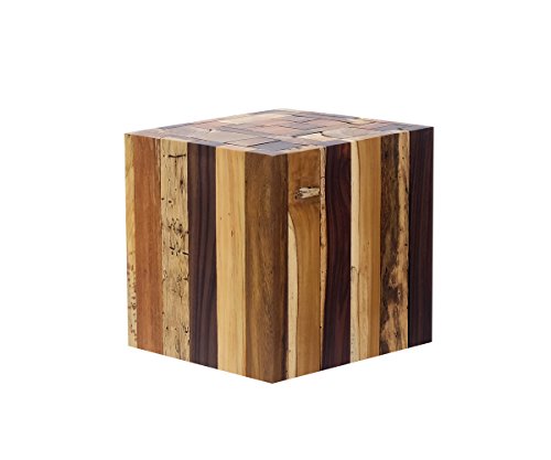 Brillibrum Design Beistelltisch Holz Hocker aus Treibholz - Quadratisch Holzblock aus Mischholz massiv Ablage Blumenhocker (Tisch klein: 25,0cm x 30,0cm)
