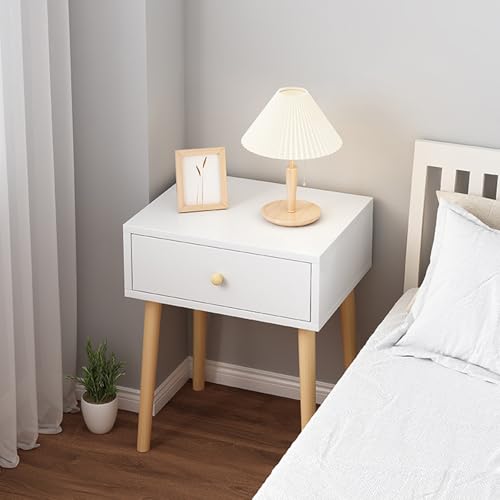 Moderner Nachttisch aus Holz, Mitte des Jahrhunderts, Leder-Nachttisch mit Schubladen, schmaler Aufbewahrungsschrank für Schlafzimmer und Wohnzimmer, langlebige Holzakzent-Möbel (Holz-C)
