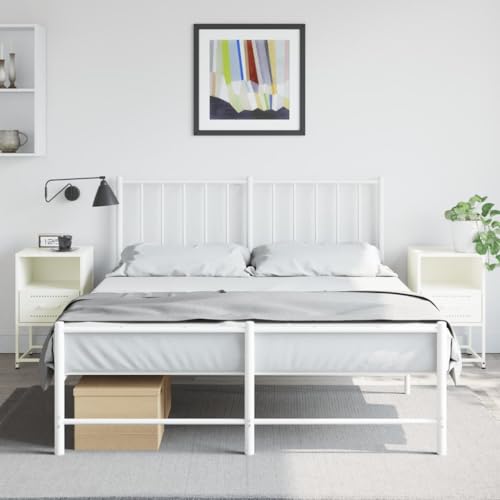vidaXL Nachttische 2 STK., Nachttisch mit Stauraum, Nachtkommode für Schlafzimmer, Nachtschrank Nachtkonsole, Industrie-Stil, Weiß Stahl