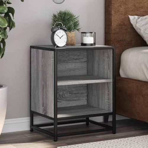 Fasba Nachttische 2 STK. Grau Sonoma 40x31x50 cm Holzwerkstoff Metall, Beistelltisch mit viel Stauraum, Nachtschrank, Nachtkommode, Nachtkonsole